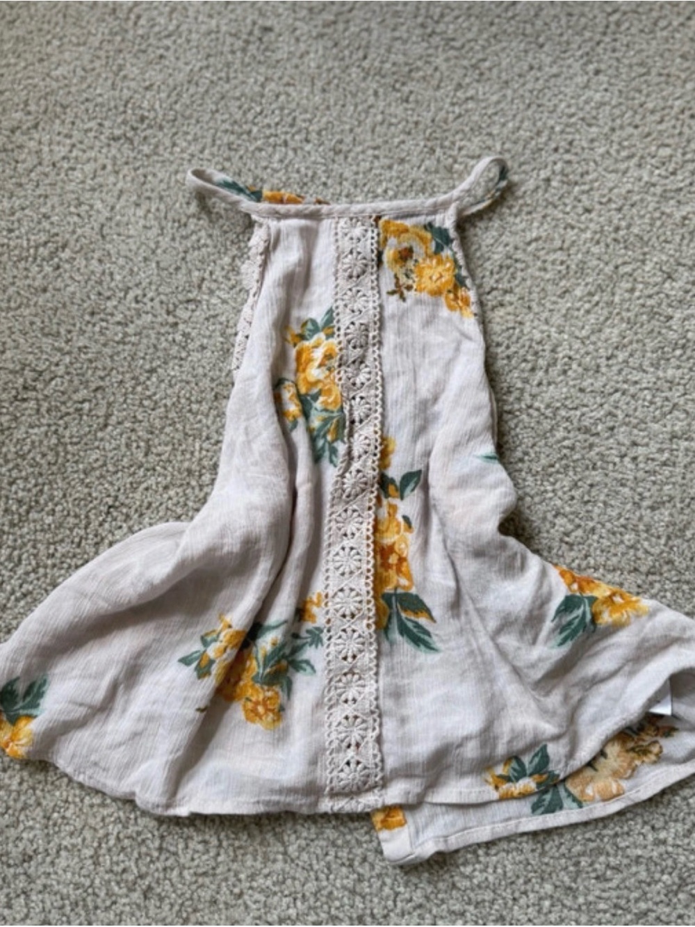 Kendall & Kylie Cream Floral Crochet-Front Halter Tank